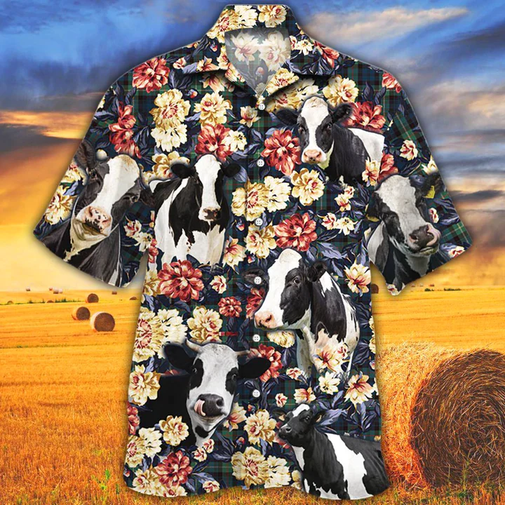 Cow Trendy Hawaiian Shirt, Summer Trendy Hawaiian Shirt, Animal Shirt, Holstein Friesian Cattle Green Plaid Pattern Trendy Hawaiian Shirt Cow Trendy Hawaiian Shirt, Summer Trendy Hawaiian Shirt, Animal Shirt, Holstein Friesian Cattle Green Plaid Pattern Trendy Hawaiian Shirt