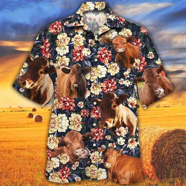Cow Trendy Hawaiian Shirt, Summer Trendy Hawaiian Shirt, Animal Shirt, Red Angus Cattle Green Plaid Pattern Trendy Hawaiian Shirt Cow Trendy Hawaiian Shirt, Summer Trendy Hawaiian Shirt, Animal Shirt, Red Angus Cattle Green Plaid Pattern Trendy Hawaiian Shirt