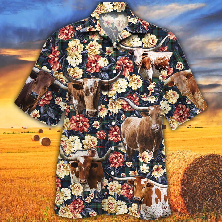 Cow Trendy Hawaiian Shirt, Tx Longhorn Cattle Lovers Green Plaid Pattern Trendy Hawaiian Shirt, Summer Trendy Hawaiian Shirt, Animal Shirt Cow Trendy Hawaiian Shirt, Tx Longhorn Cattle Lovers Green Plaid Pattern Trendy Hawaiian Shirt, Summer Trendy Hawaiian Shirt, Animal Shirt