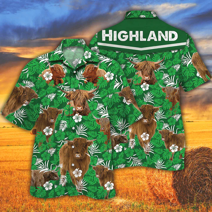Cow Trendy Hawaiian Shirts For Men, Women Highland Cattle Lovers Green Floral Pattern Trendy Hawaiian Shirt Cow Trendy Hawaiian Shirts For Men, Women Highland Cattle Lovers Green Floral Pattern Trendy Hawaiian Shirt