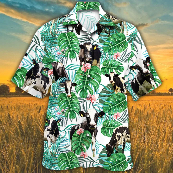 Cow Trendy Hawaiian Shirts For Men, Women, Holstein Friesian Cattle Lovers Tropical Plant Trendy Hawaiian Shirt Cow Trendy Hawaiian Shirts For Men, Women, Holstein Friesian Cattle Lovers Tropical Plant Trendy Hawaiian Shirt