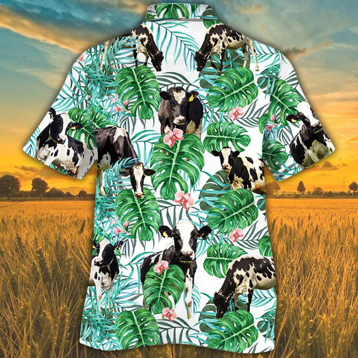 Cow Trendy Hawaiian Shirts For Men, Women, Holstein Friesian Cattle Lovers Tropical Plant Trendy Hawaiian Shirt