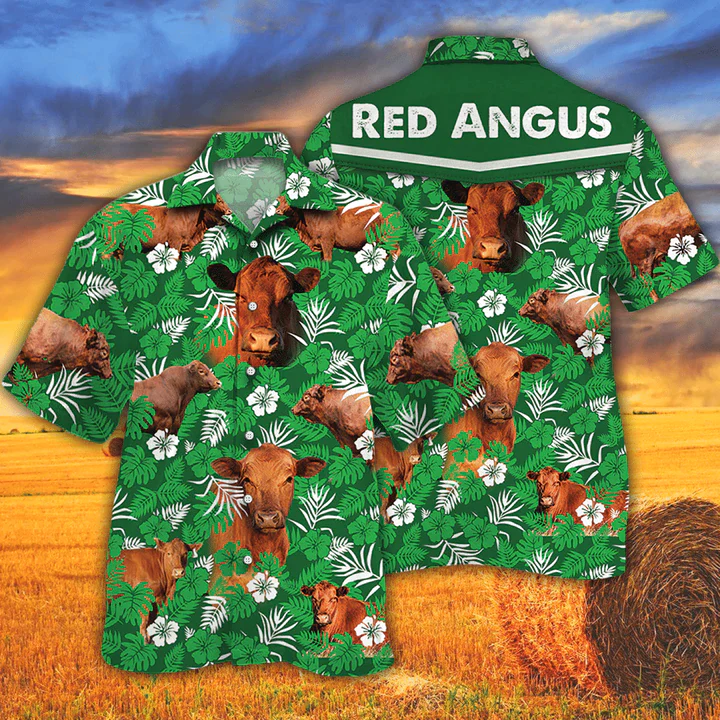 Cow Trendy Hawaiian Shirts Vintage Farm Trendy Hawaiian Shirts, Red Angus Cattle Lovers Green Floral Pattern Trendy Hawaiian Shirt Cow Trendy Hawaiian Shirts Vintage Farm Trendy Hawaiian Shirts, Red Angus Cattle Lovers Green Floral Pattern Trendy Hawaiian Shirt