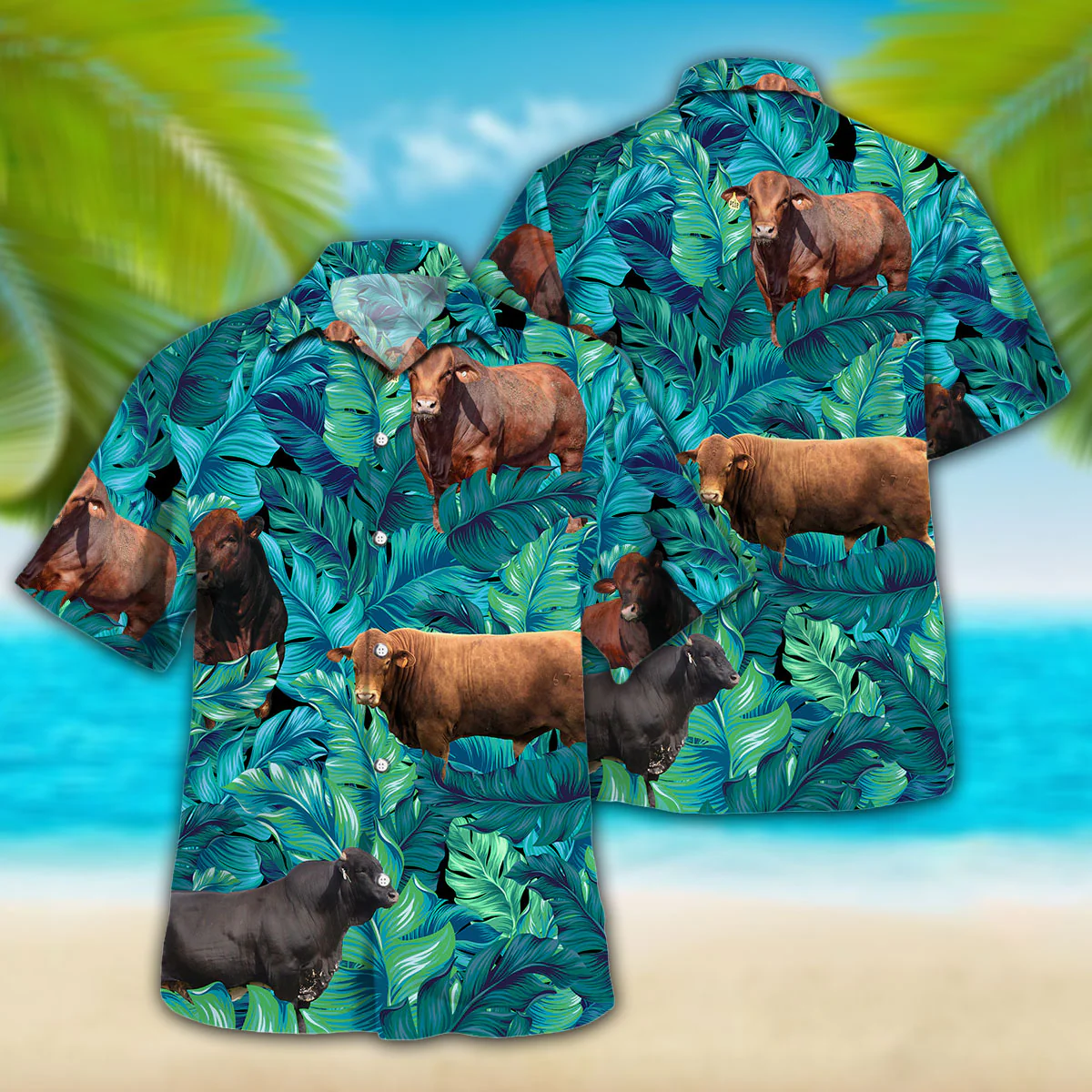 Cow Tropical Hawaiian Palm Leaves All Over Printed 3D Hawaiian Shirt