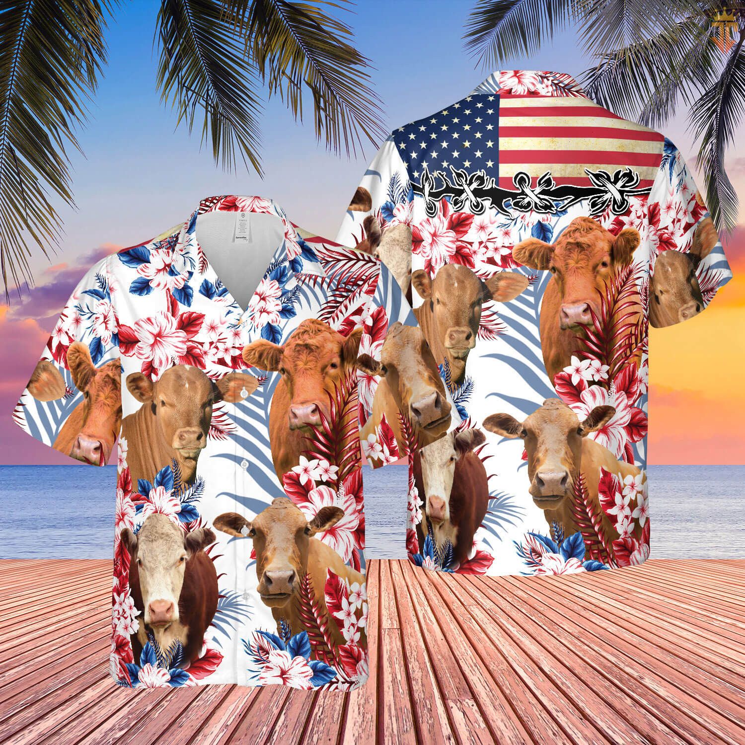 Cow Us Flag Display 3D Hawaiian Shirt Vibrant Printed Style