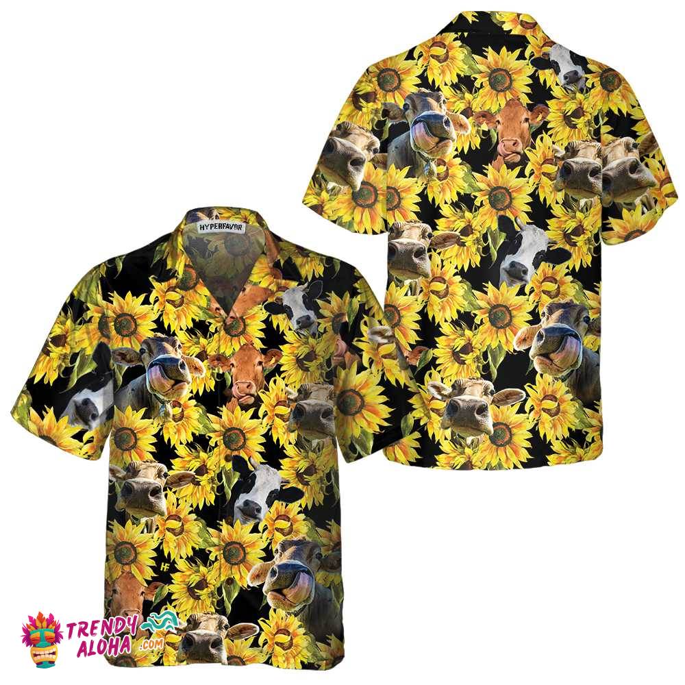 Cow With Sunflower Hawaiian Shirt, Tropical Cow Shirt For Men And Women, Funny Cow Print Shirt Gift Idea Cow With Sunflower Hawaiian Shirt, Tropical Cow Shirt For Men And Women, Funny Cow Print Shirt Gift Idea