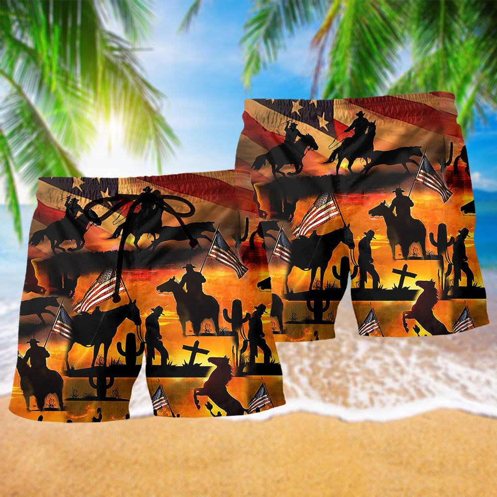 Cowboy America Cowboy Sunset Trendy Aloha Hawaiian Beach Shorts