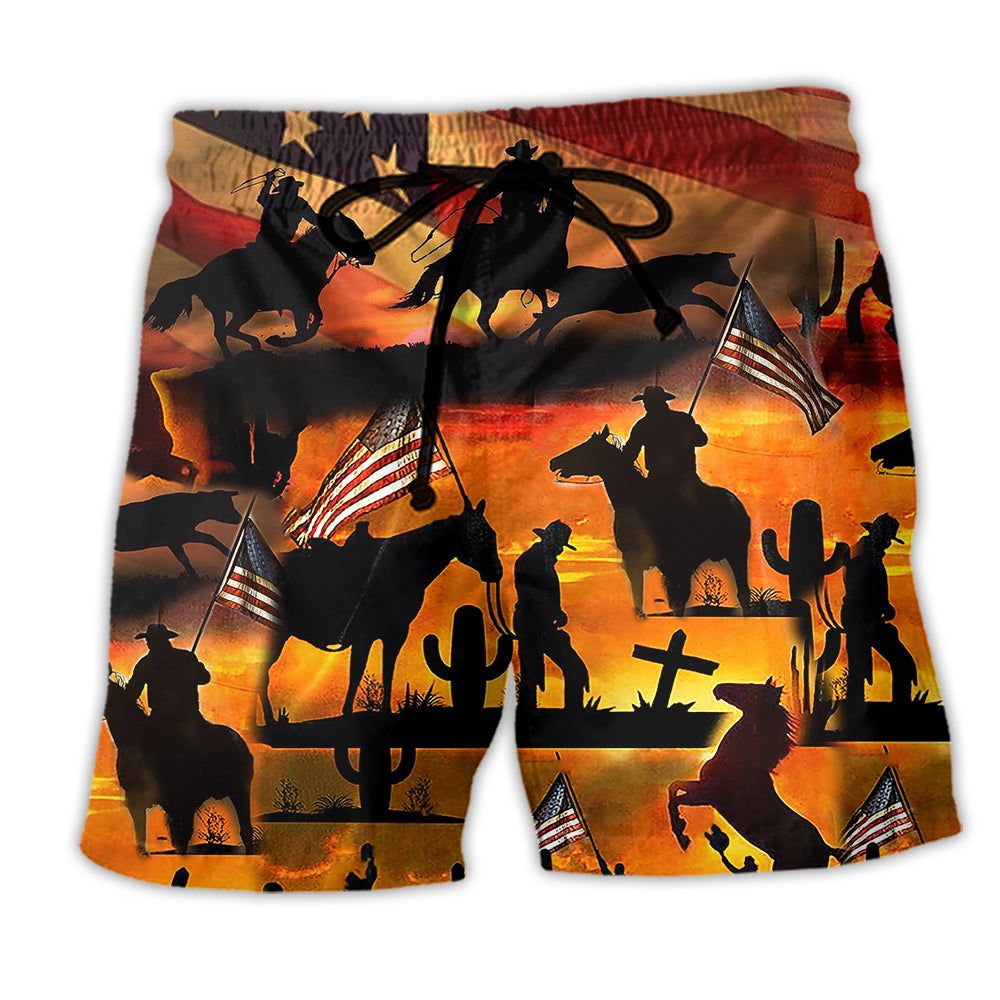 Cowboy American Love Life Sunset Background Trendy Aloha Hawaiian Beach Shorts Cowboy American Love Life Sunset Background Trendy Aloha Hawaiian Beach Shorts