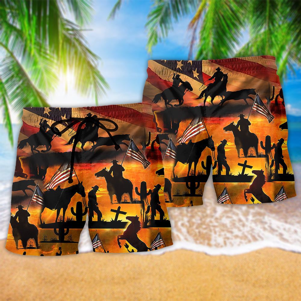 Cowboy American Love Life Sunset Background Trendy Aloha Hawaiian Beach Shorts