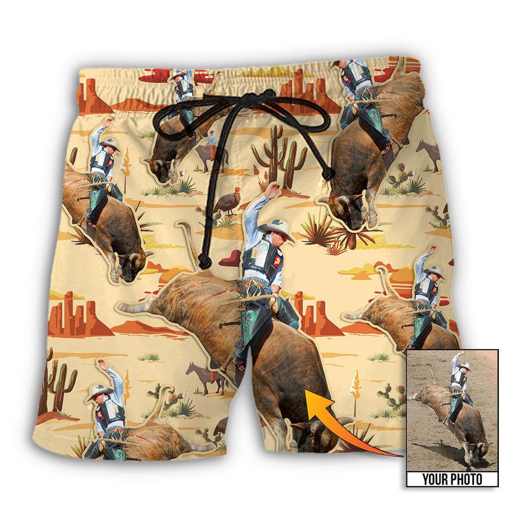 Cowboy Bull Riding Tropical Custom Photo Trendy Aloha Hawaiian Beach Shorts Cowboy Bull Riding Tropical Custom Photo Trendy Aloha Hawaiian Beach Shorts