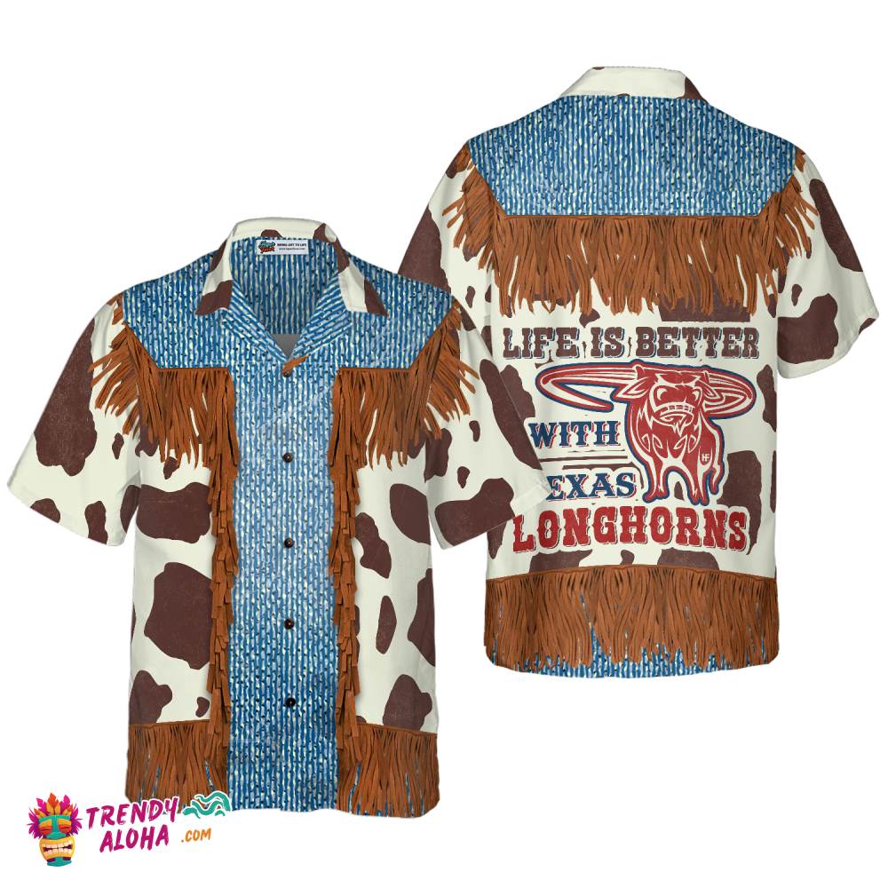 Cowboy Dairy Vintage Western Texas Hawaiian Shirt, Life Is Better With Texas Longhorns Shirt, Texas Home Shirt For Men Cowboy Dairy Vintage Western Texas Hawaiian Shirt, Life Is Better With Texas Longhorns Shirt, Texas Home Shirt For Men