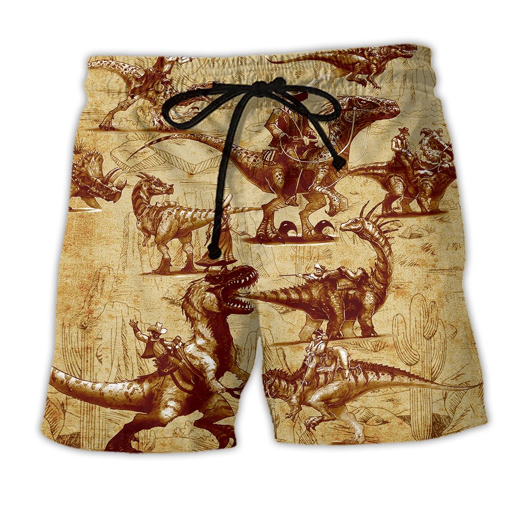 Cowboy Dinosaur Love Life Yellow Style Trendy Aloha Hawaiian Beach Shorts