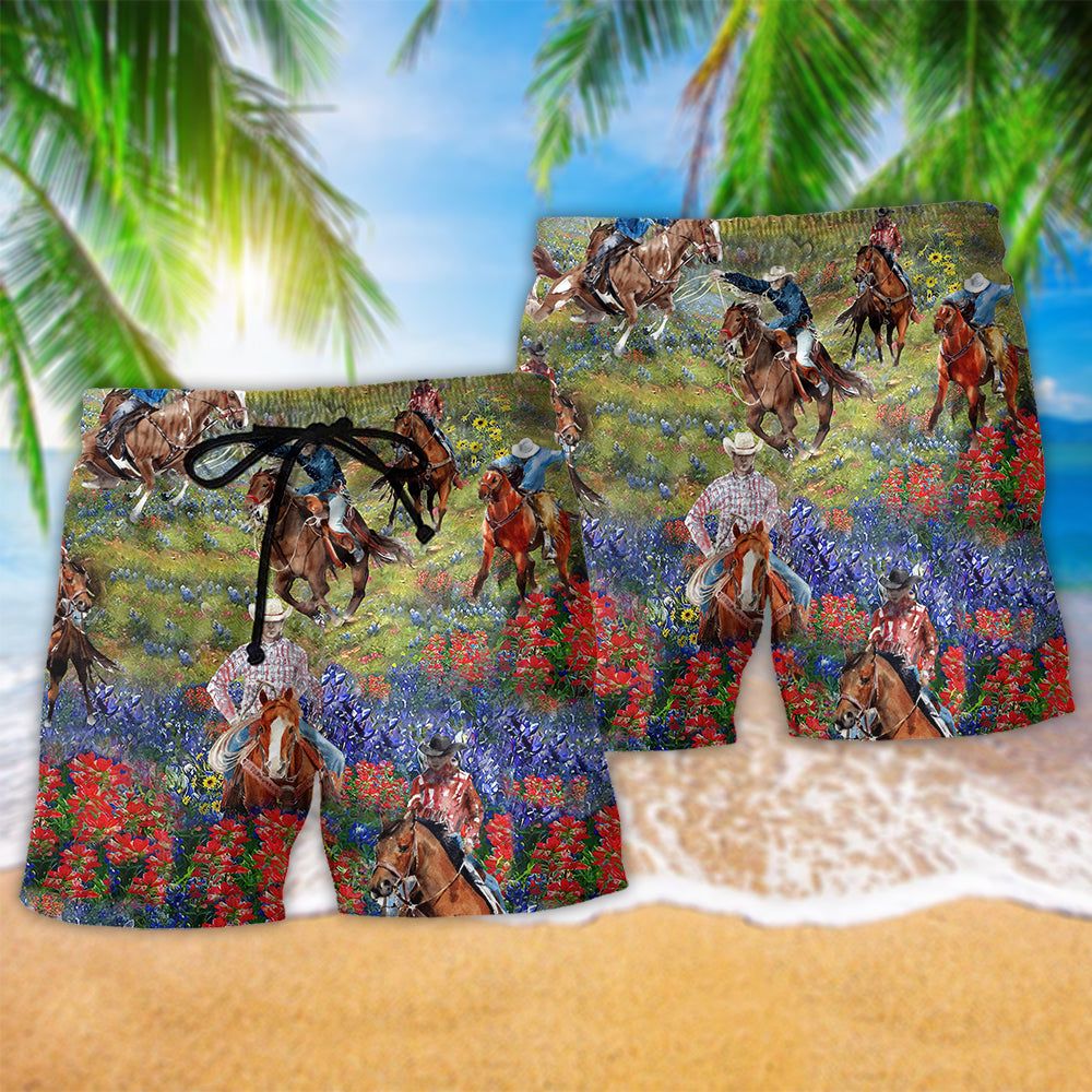 Cowboy Flowers Love Their Life Trendy Aloha Hawaiian Beach Shorts