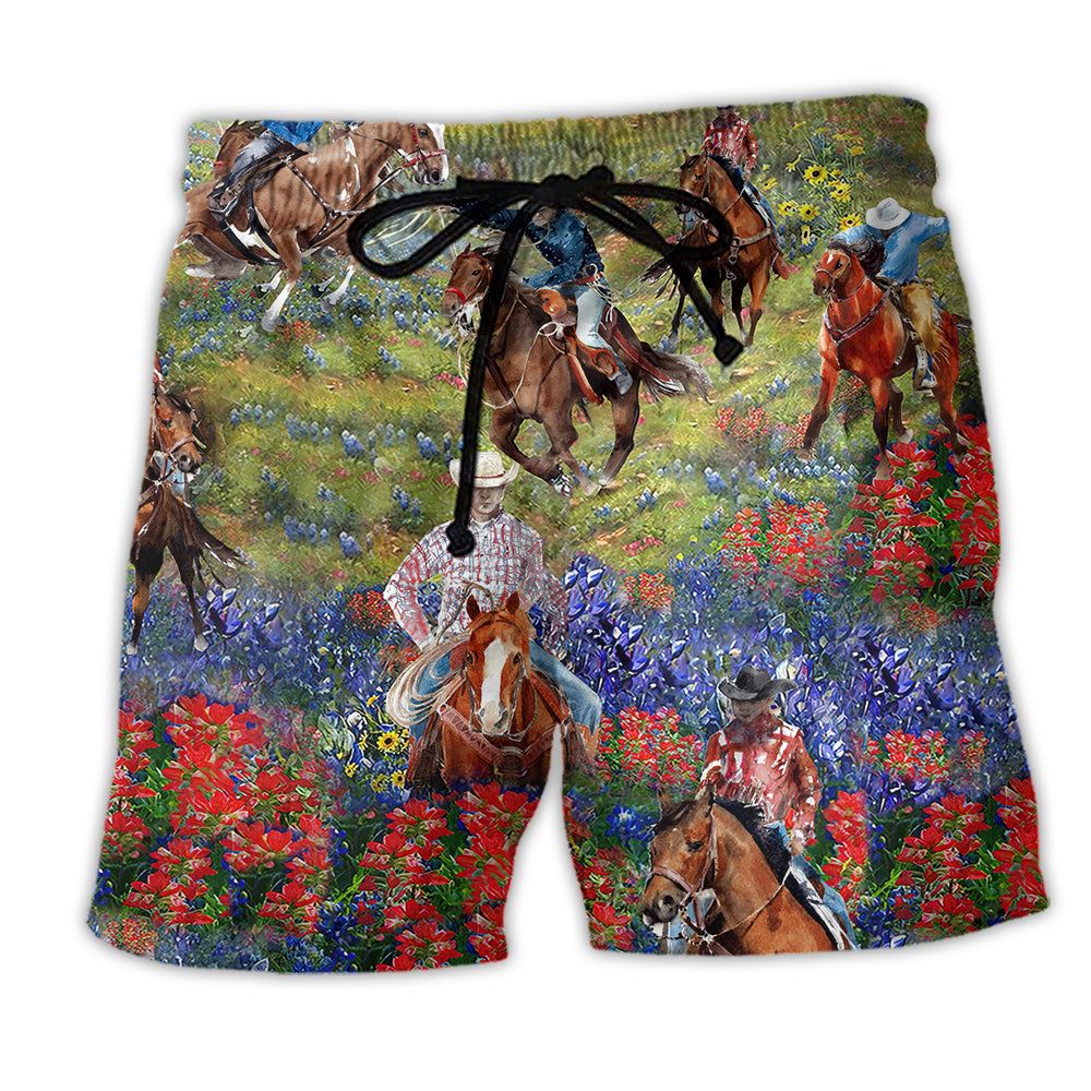 Cowboy Flowers Love Their Life Trendy Aloha Hawaiian Beach Shorts Cowboy Flowers Love Their Life Trendy Aloha Hawaiian Beach Shorts