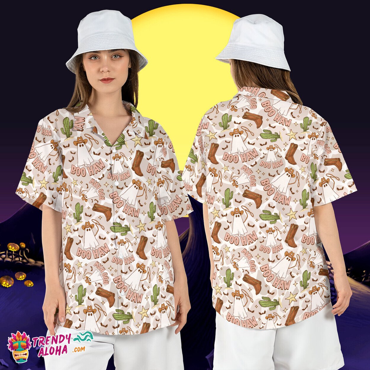 Cowboy Ghost Boo Haw Western Spirit Halloween Country Aloha Shirt