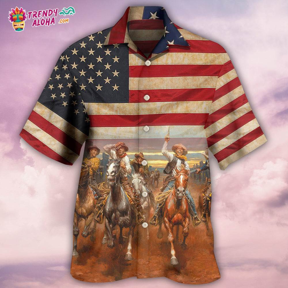 Cowboy Happy On Independence Day Hawaiian Shirt – Trendy Aloha