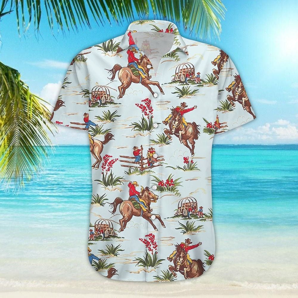 Cowboy Hawaiian Shirt – Floral Cowboy Riding Horse Button Down Shirt Cowboy Hawaiian Shirt – Floral Cowboy Riding Horse Button Down Shirt