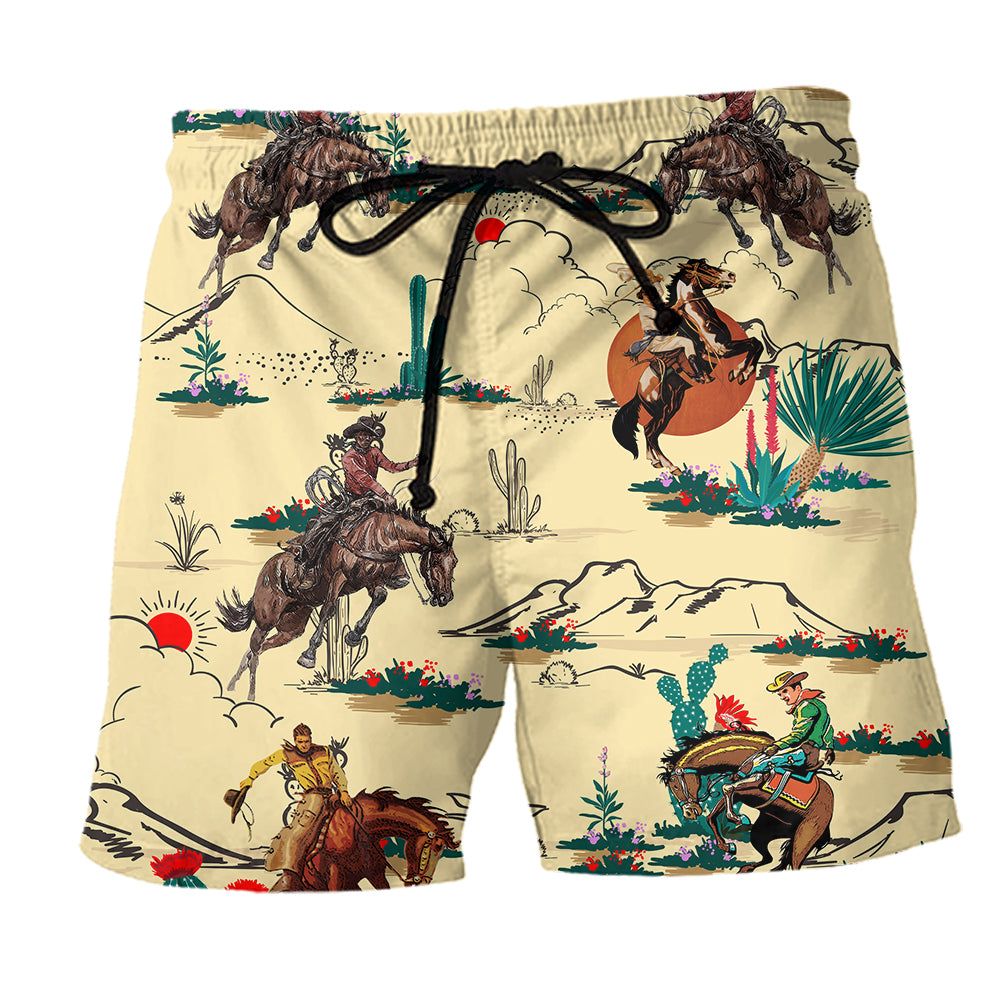 Cowboy Horses Desert Trendy Aloha Hawaiian Beach Shorts