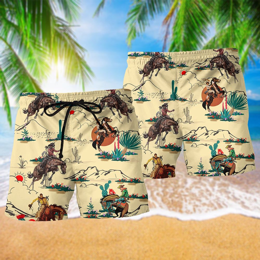 Cowboy Horses Desert Trendy Aloha Hawaiian Beach Shorts