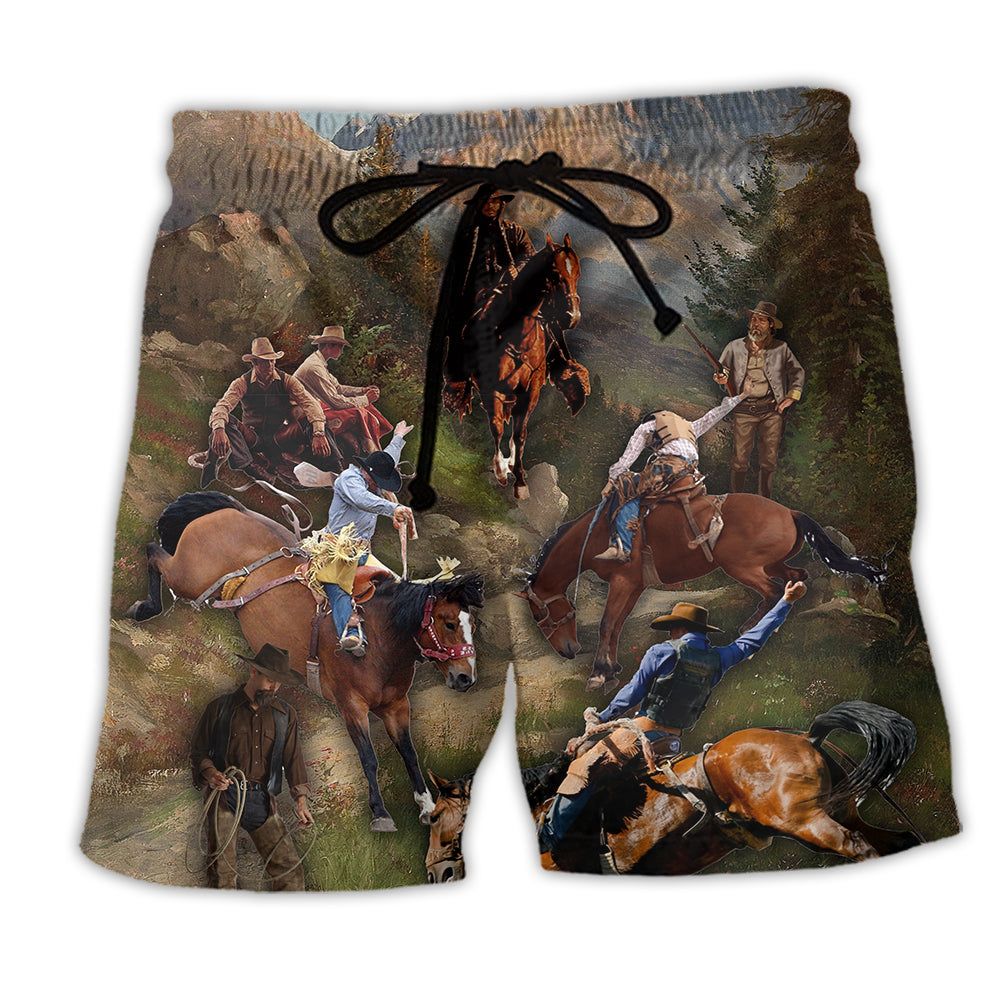 Cowboy Into The Forest Classic Style Trendy Aloha Hawaiian Beach Shorts Cowboy Into The Forest Classic Style Trendy Aloha Hawaiian Beach Shorts