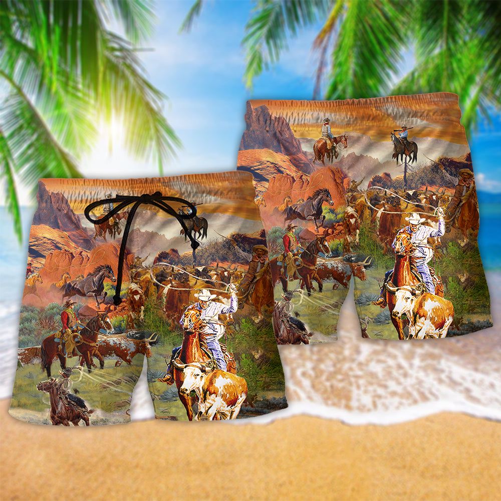 Cowboy Love Life Love Nature Trendy Aloha Hawaiian Beach Shorts