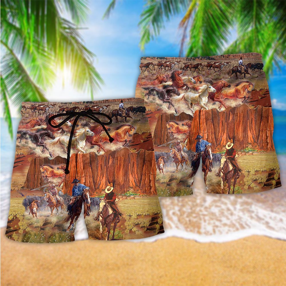 Cowboy Love Life Mountain Trendy Aloha Hawaiian Beach Shorts
