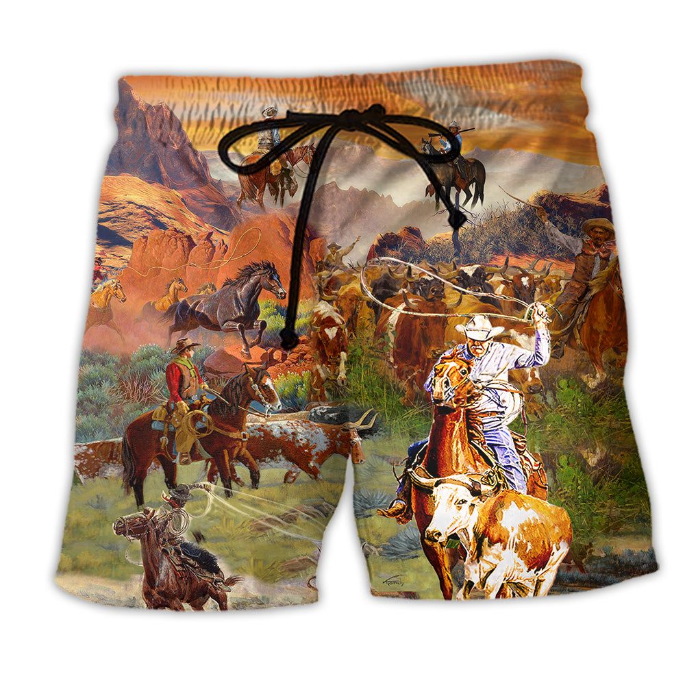 Cowboy Loves Life Style Trendy Aloha Hawaiian Beach Shorts Cowboy Loves Life Style Trendy Aloha Hawaiian Beach Shorts