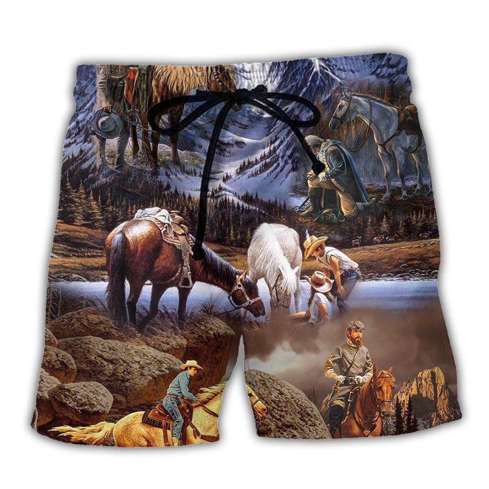Cowboy Mountain At Sunset Trendy Aloha Hawaiian Beach Shorts Cowboy Mountain At Sunset Trendy Aloha Hawaiian Beach Shorts