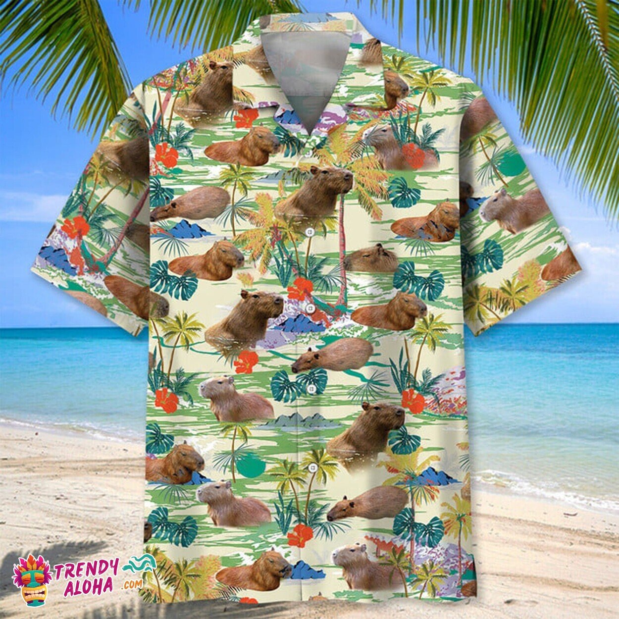 Cowboy Mouse Capybara in Tropical Coconut Aloha Summer Shirt