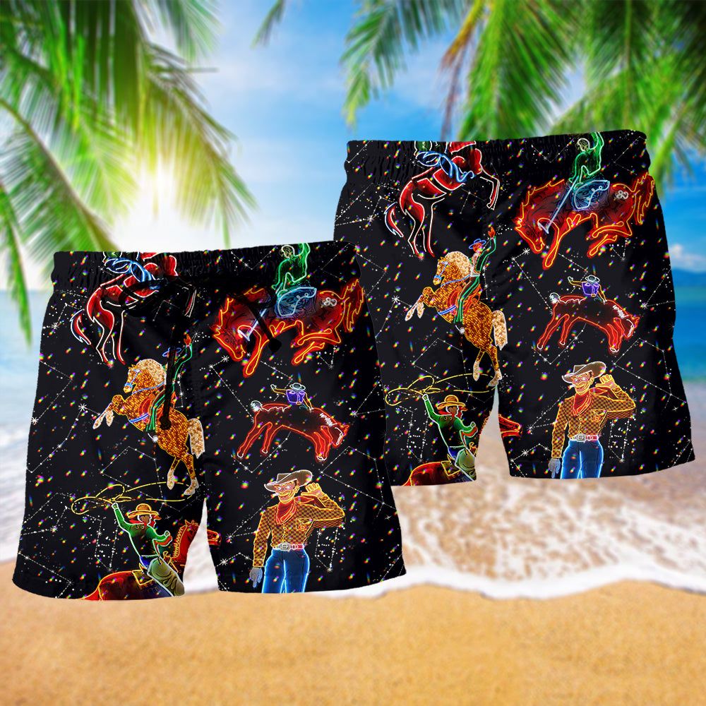 Cowboy Neon In Life Style Trendy Aloha Hawaiian Beach Shorts
