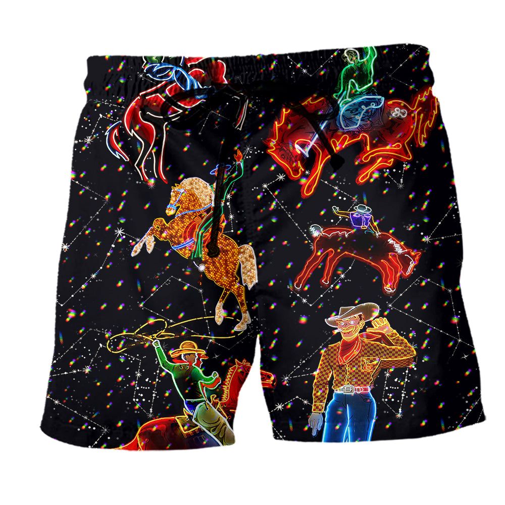 Cowboy Neon In Life Style Trendy Aloha Hawaiian Beach Shorts Cowboy Neon In Life Style Trendy Aloha Hawaiian Beach Shorts