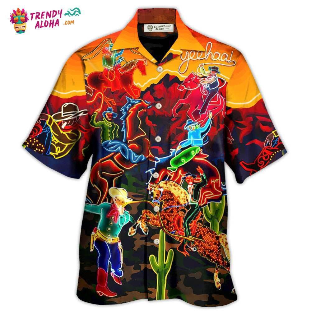 Cowboy Neon Riding Horse Desert Hawaiian Shirt – Trendy Aloha Cowboy Neon Riding Horse Desert Hawaiian Shirt – Trendy Aloha