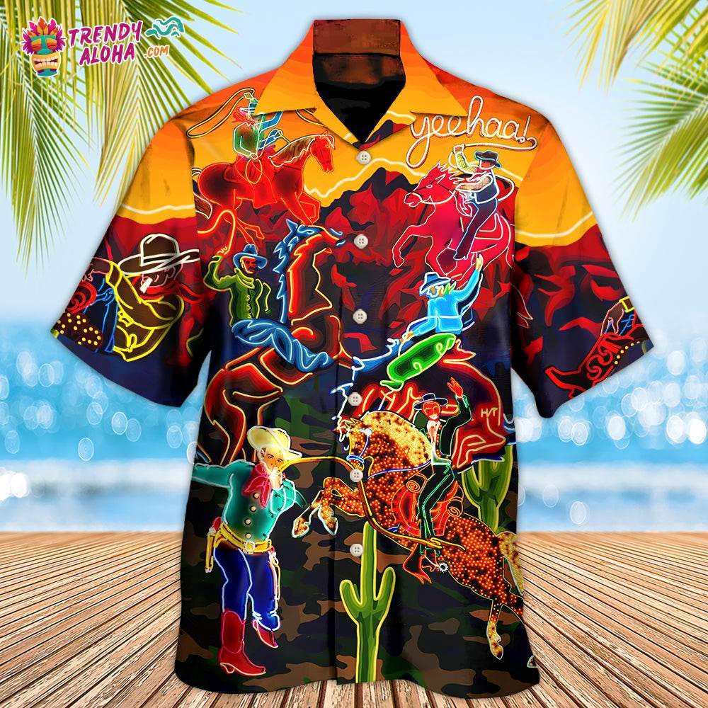 Cowboy Neon Riding Horse Desert Hawaiian Shirt – Trendy Aloha