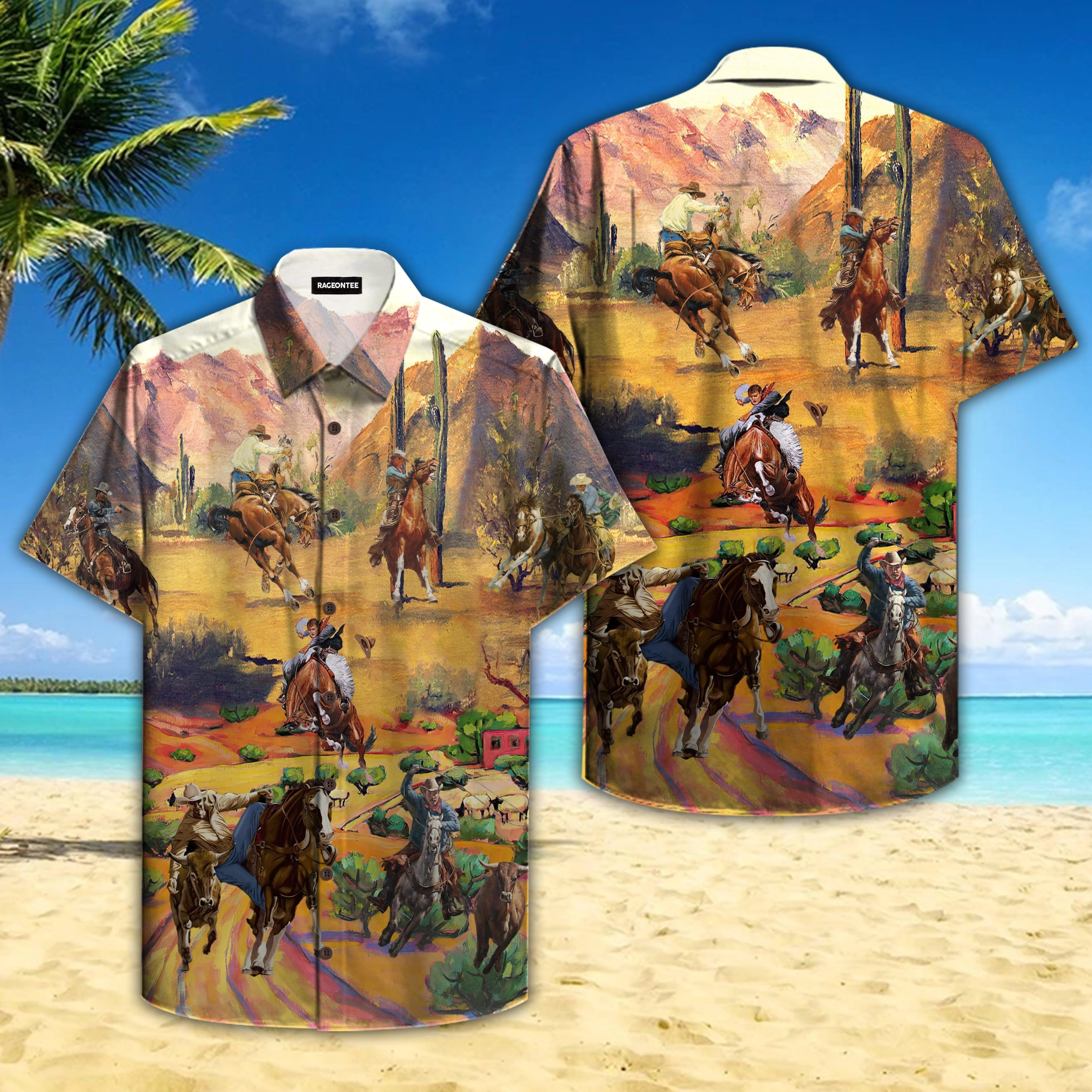 Cowboy on Horse Riding Adventure New Design Hawaiian Shirt