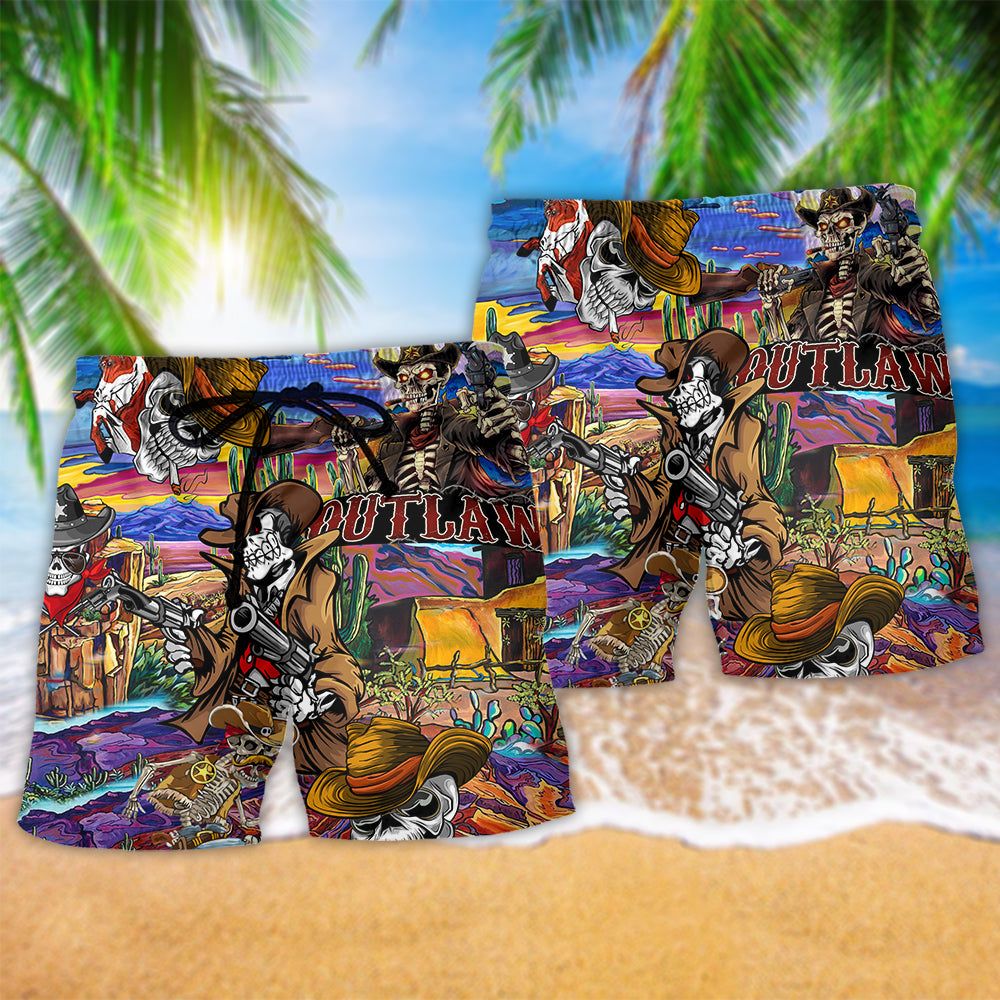 Cowboy Pirates Skull Love Life Colorful Trendy Aloha Hawaiian Beach Shorts