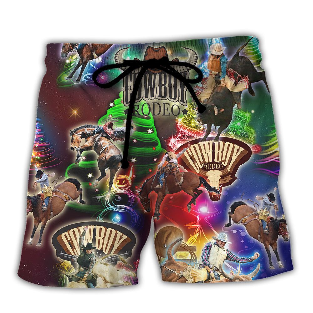 Cowboy Rodeo Merry Christmas Trendy Aloha Hawaiian Beach Shorts