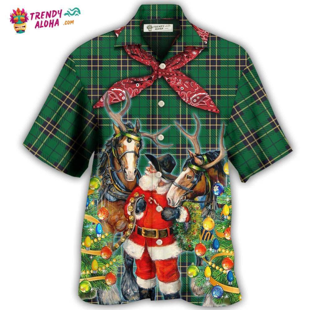 Cowboy Santa Christmas Green Hawaiian Shirt – Trendy Aloha