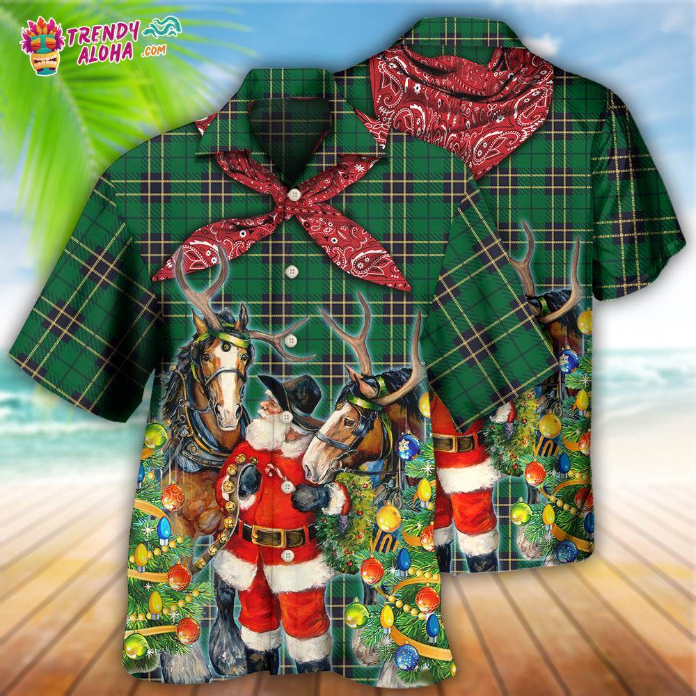 Cowboy Santa Christmas Green Hawaiian Shirt – Trendy Aloha