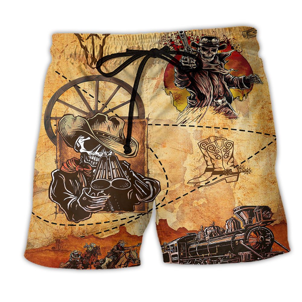 Cowboy Skull Love Life Trendy Aloha Hawaiian Beach Shorts Cowboy Skull Love Life Trendy Aloha Hawaiian Beach Shorts