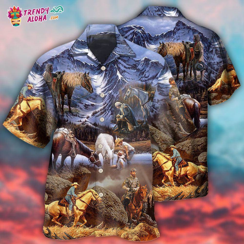 Cowboy Snow Mountain At Sunset Hawaiian Shirt – Trendy Aloha