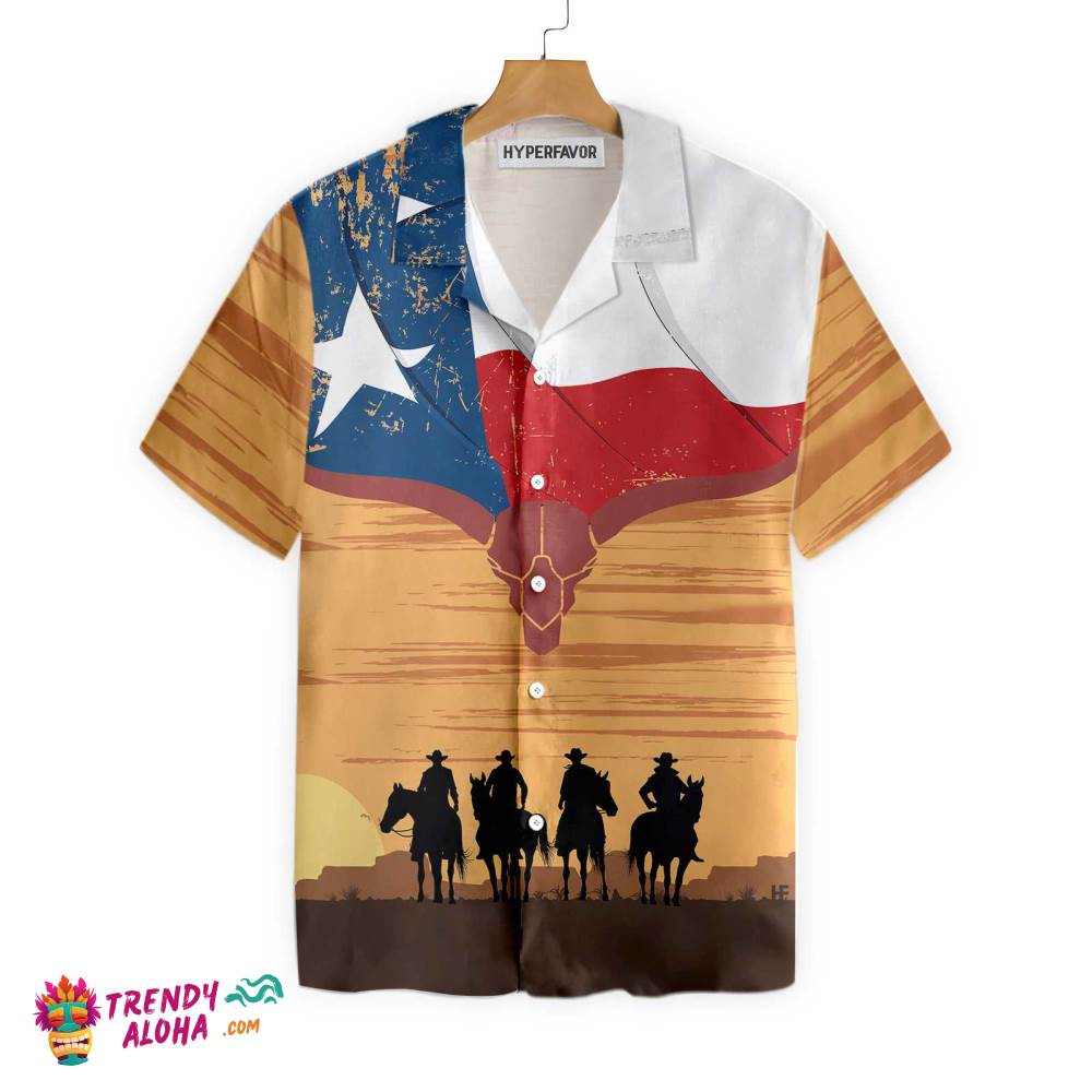 Cowboy Texas Flag Hawaiian Shirt, Vintage Texas Cowboy Shirt For Men
