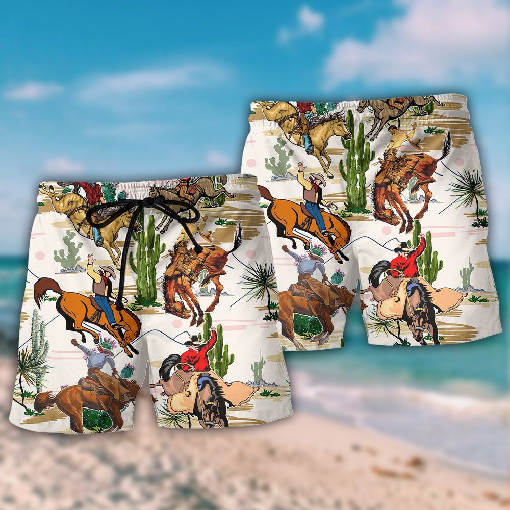 Cowboy Western Desert And Cactus Tropical Trendy Aloha Hawaiian Beach Shorts