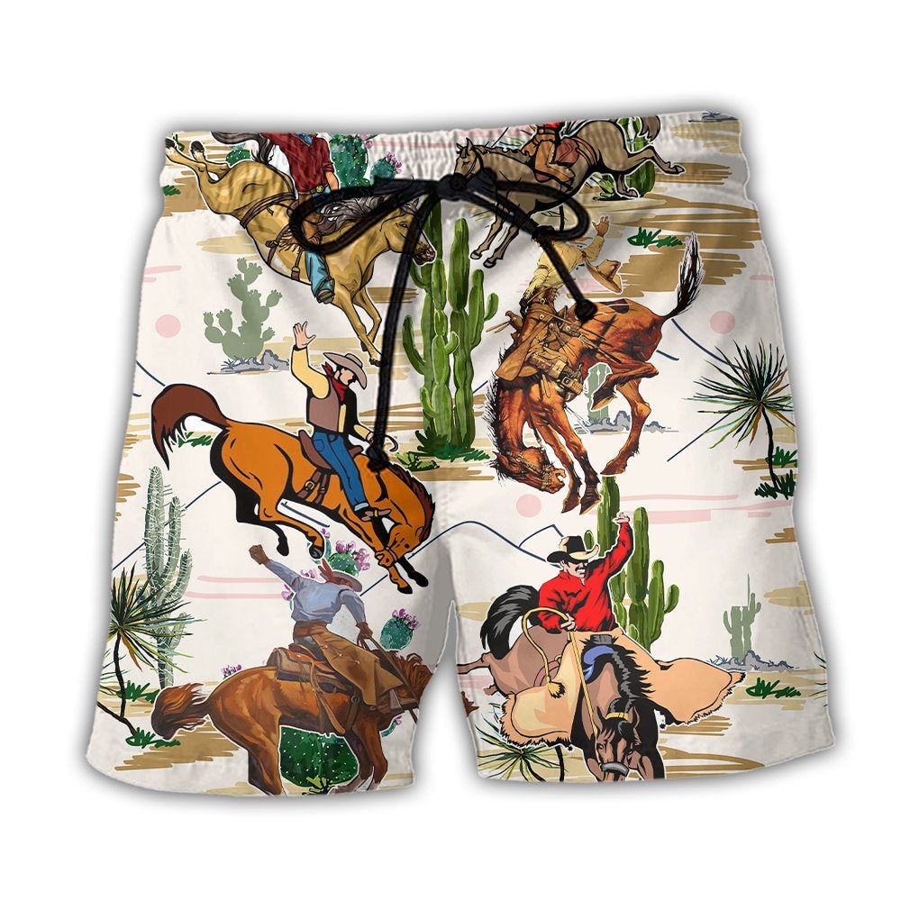 Cowboy Western Desert And Cactus Tropical Trendy Aloha Hawaiian Beach Shorts Cowboy Western Desert And Cactus Tropical Trendy Aloha Hawaiian Beach Shorts
