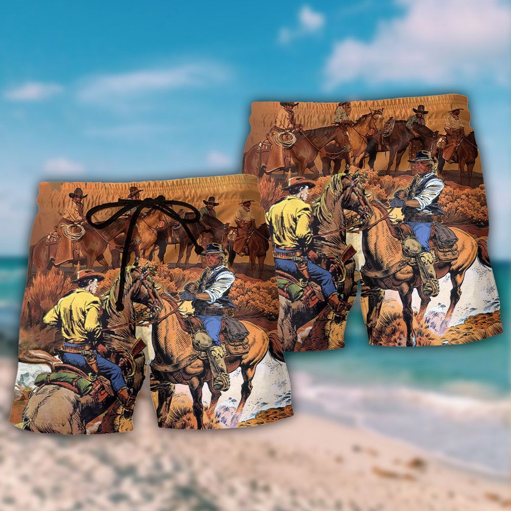 Cowboy Western Riding Horse Trendy Aloha Hawaiian Beach Shorts