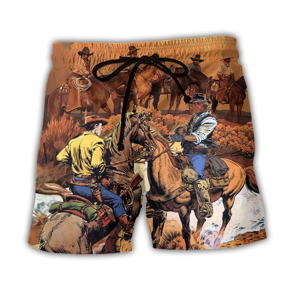 Cowboy Western Riding Horse Trendy Aloha Hawaiian Beach Shorts