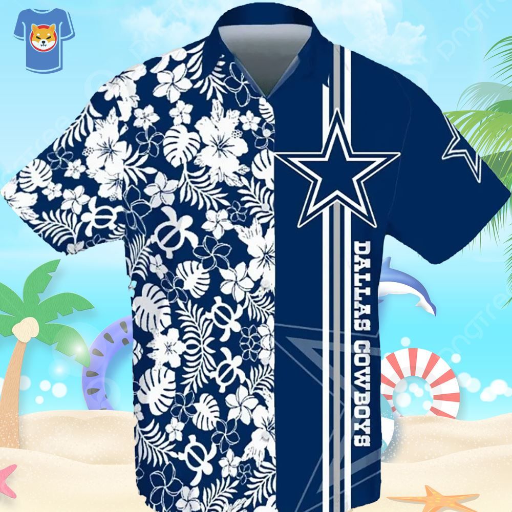 Cowboys Hawaiian Shirt with Floral and Turtle Design