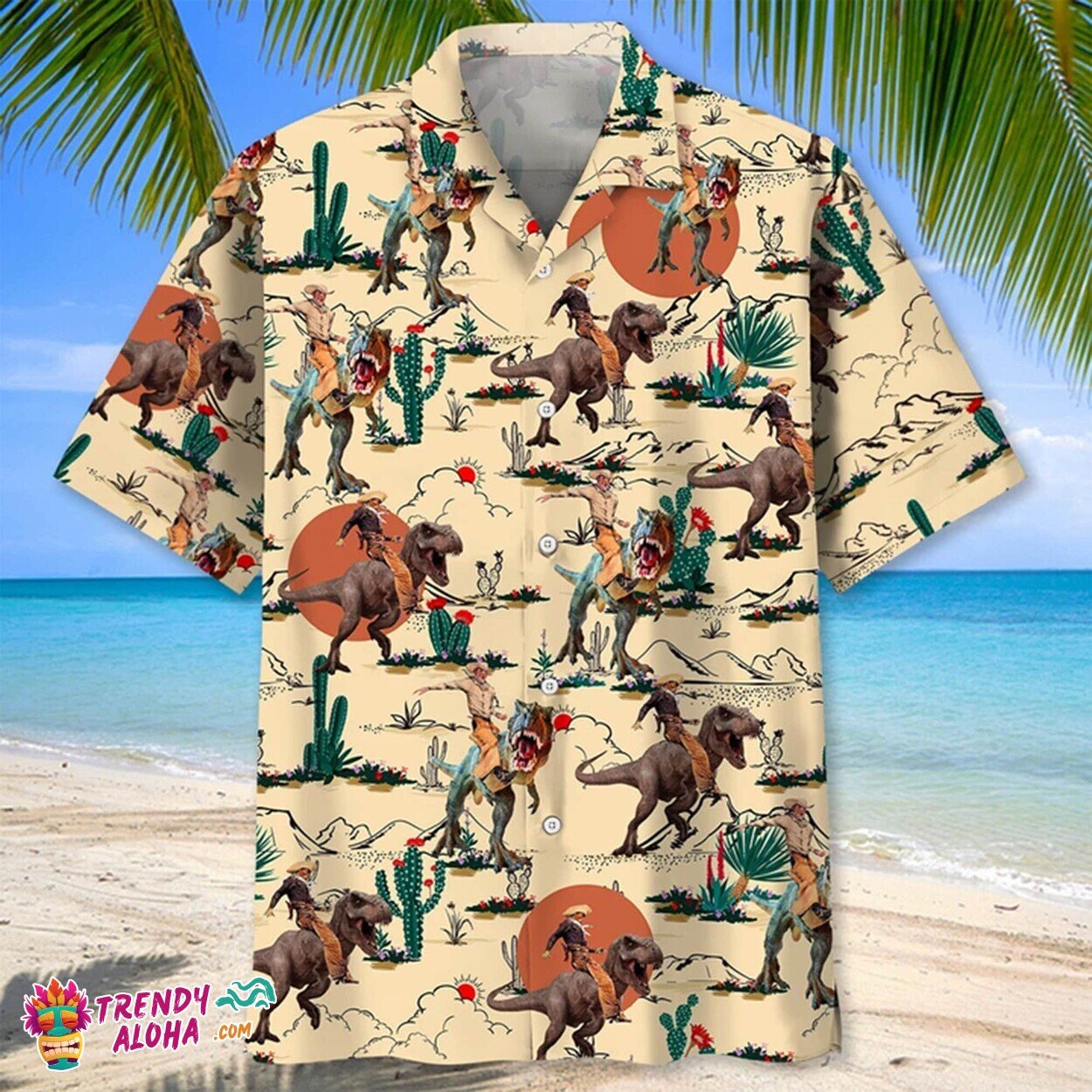 Cowboys vs Dinosaurs Desert Showdown Jurassic Hawaiian Shirt