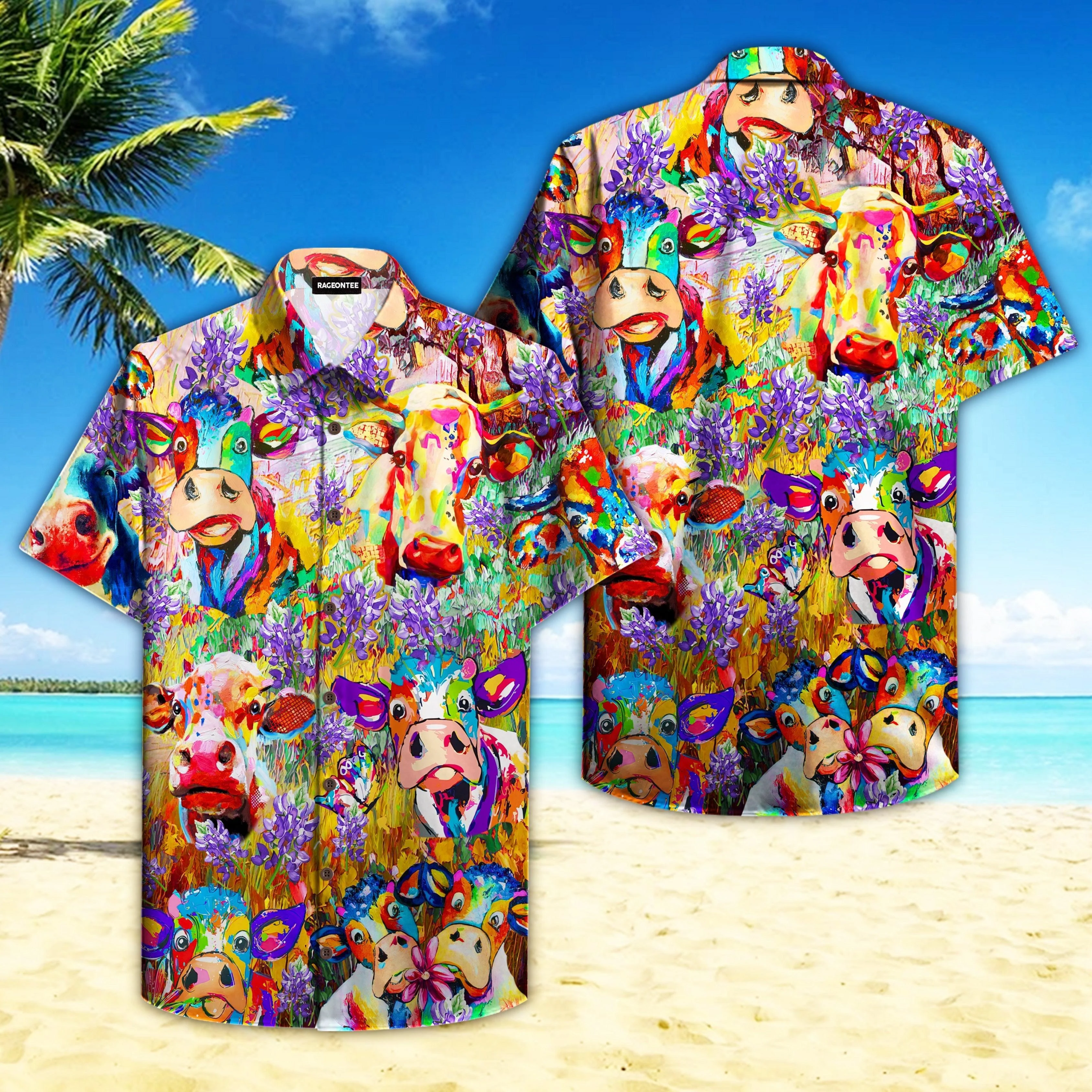 Cows Looking At You And Bluebonnets Field Hawaiian Shirt