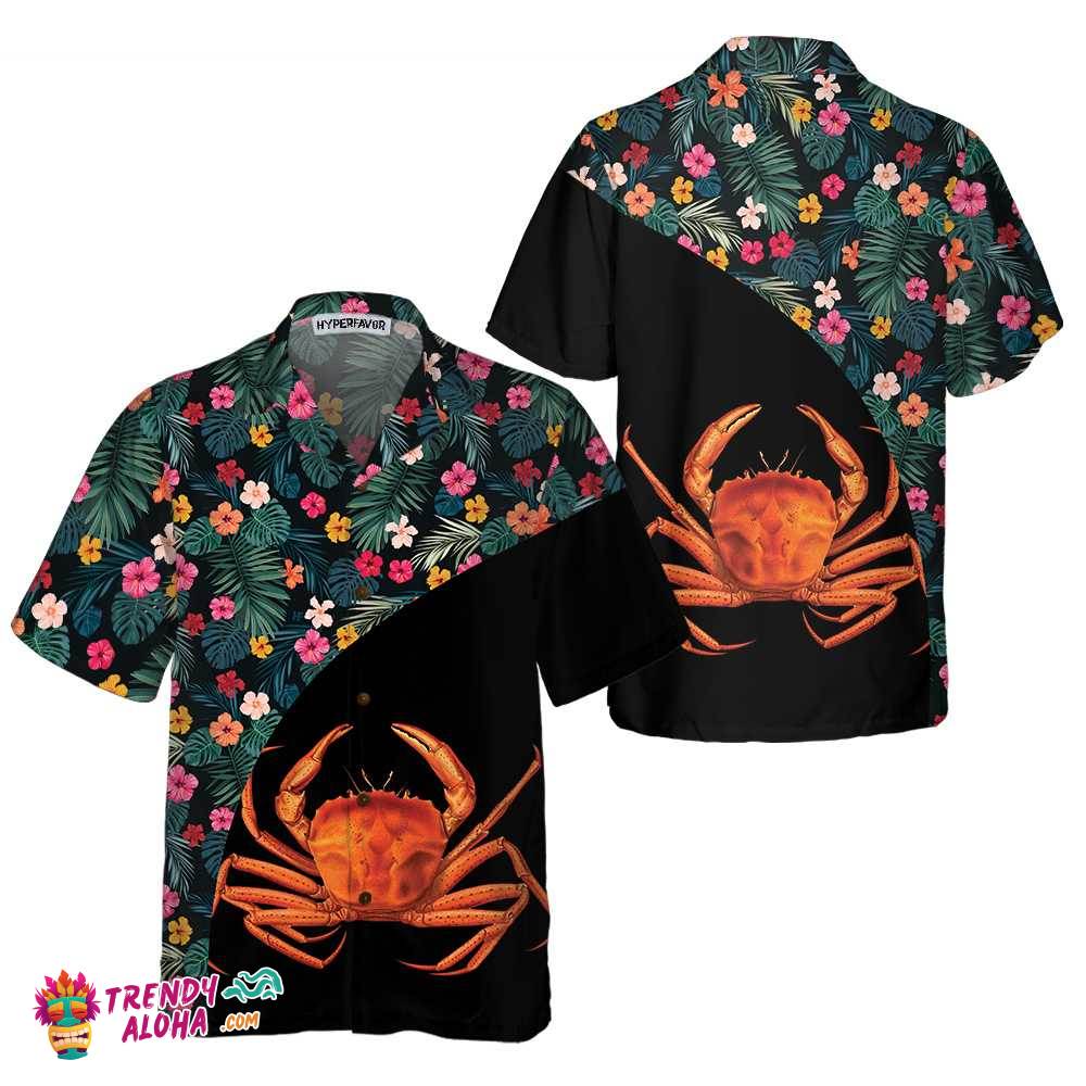 Crab & Flower Hawaiian Shirt, Unique Crab Shirt, Crab Print Shirt