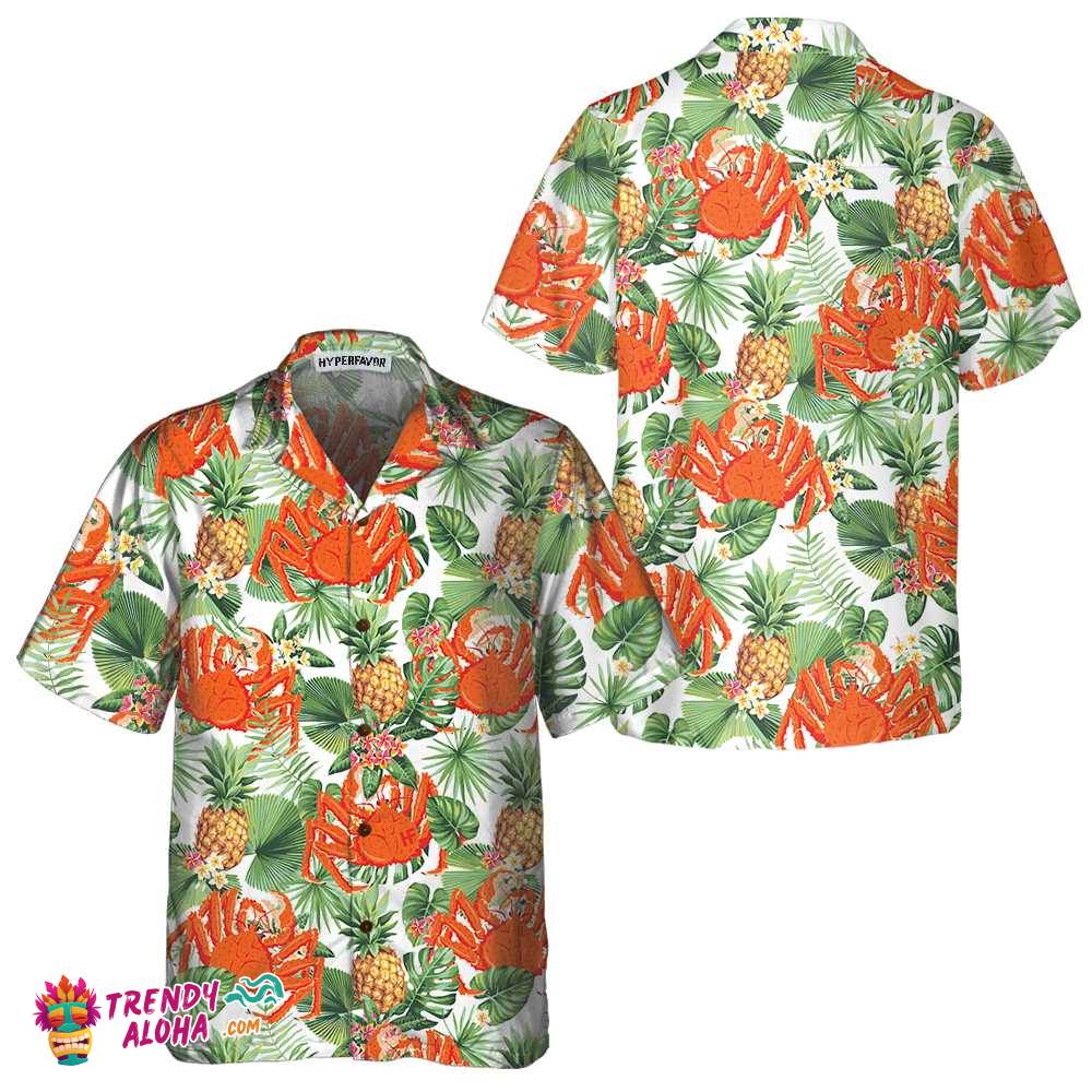Crab And Tropical Pineapple Pattern Hawaiian Shirt, Unique Crab Shirt, Crab Print Shirt